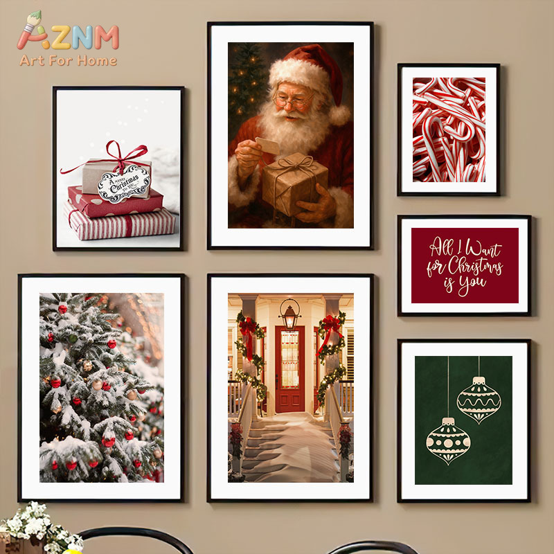 Home Decor Xmas Gifts - AZNM Винтажный рождественский постер на холсте