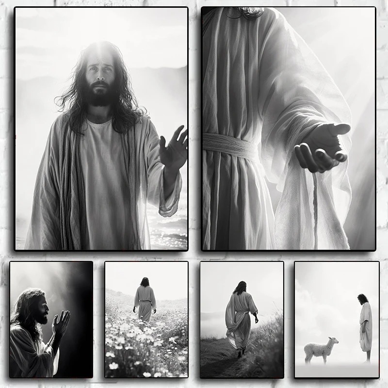 Home Decor Jesus - Черно-белый постер с изображением Иисуса и
