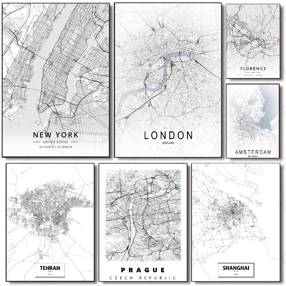Home Decor London - Постер-карта Лондона и Нью-Йорка, самоклеящаяся, водонепроницаемая,