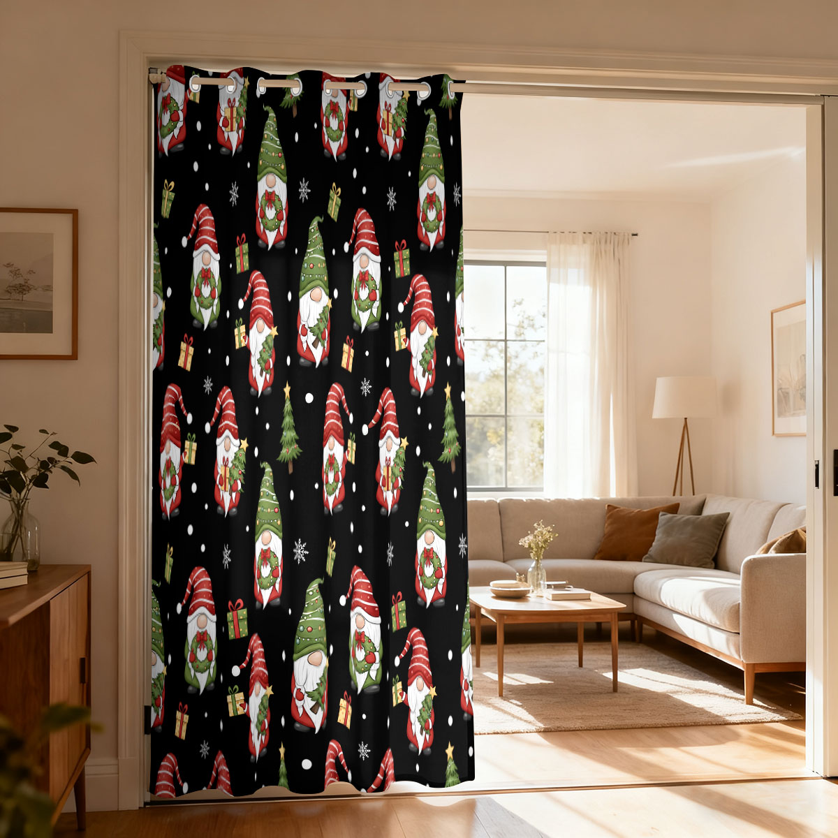 Home Decor Curtain - Новогодняя штора с принтом «Рождественский гном
